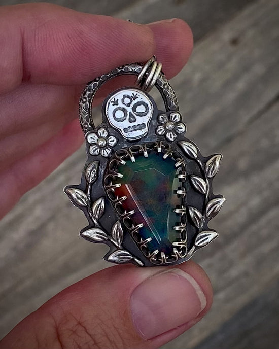 Load and play video in Gallery viewer, Gravesite Aurora Opal Coffin Pendant
