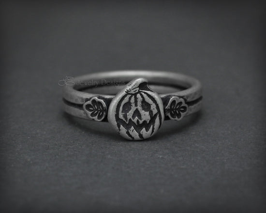 Sterling Pumpkin & Leaves Ring - LE Jewelry Designs