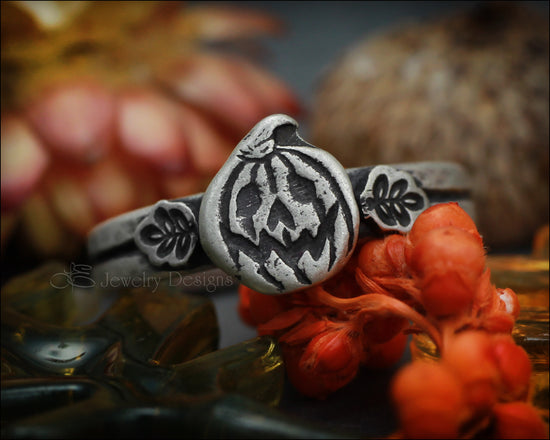 Sterling Pumpkin & Leaves Ring - LE Jewelry Designs