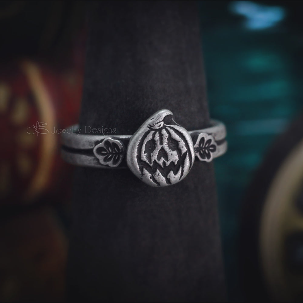 Sterling Pumpkin & Leaves Ring - LE Jewelry Designs