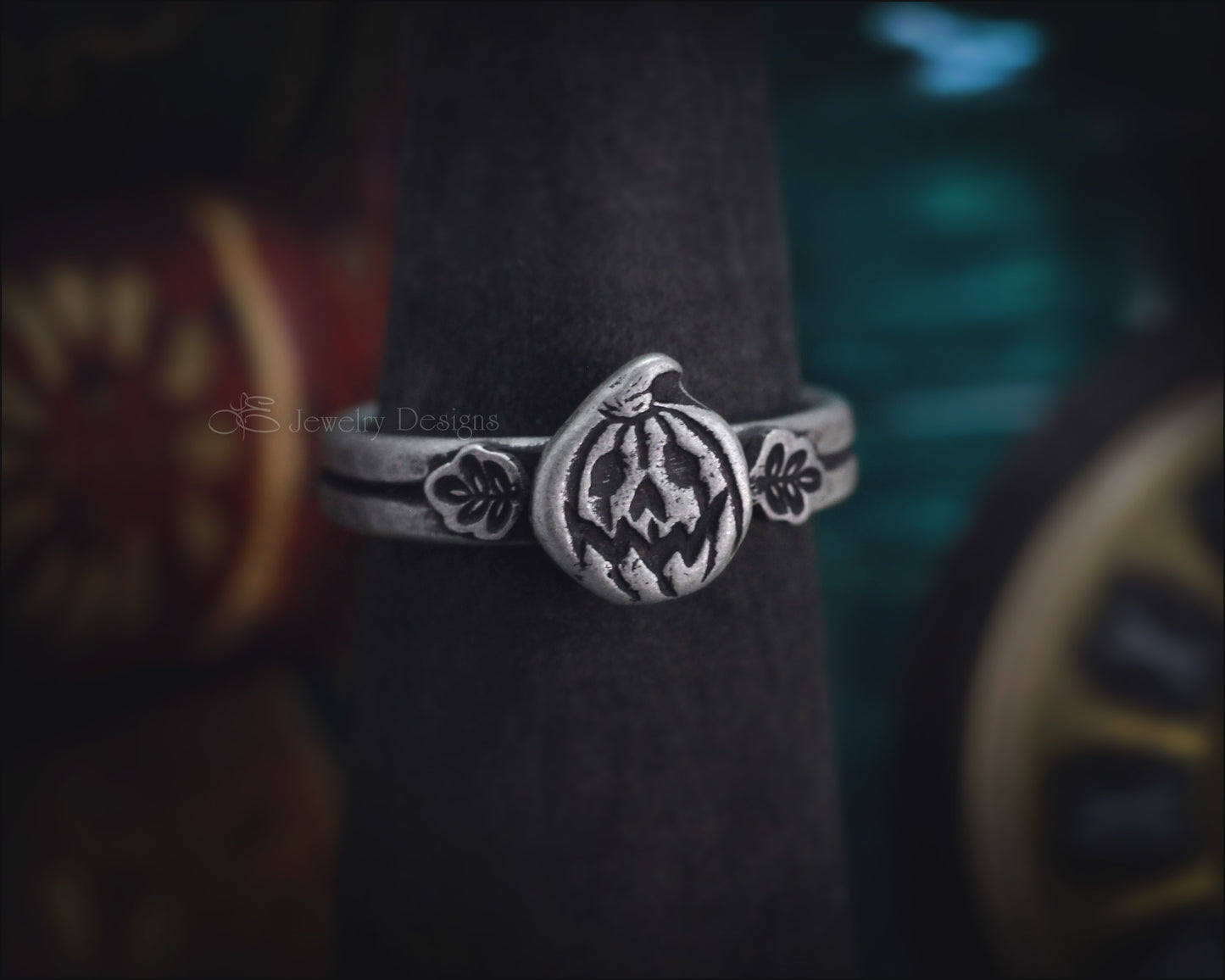 Sterling Pumpkin & Leaves Ring - LE Jewelry Designs