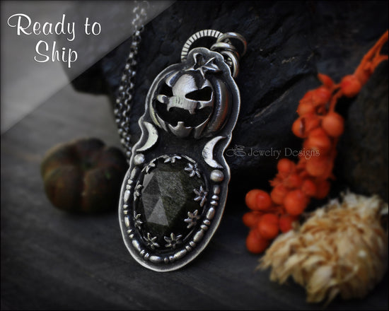 Load image into Gallery viewer, Sterling Silver Pumpkin Obsidian Pendant - LE Jewelry Designs
