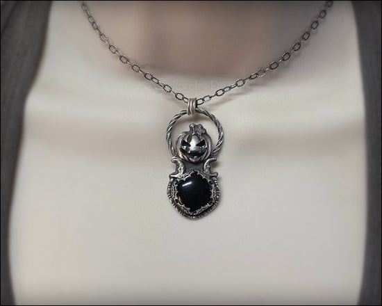 Load image into Gallery viewer, Sterling Silver Pumpkin Onyx Pendant - LE Jewelry Designs
