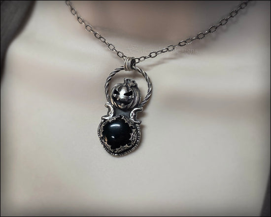 Load image into Gallery viewer, Sterling Silver Pumpkin Onyx Pendant - LE Jewelry Designs
