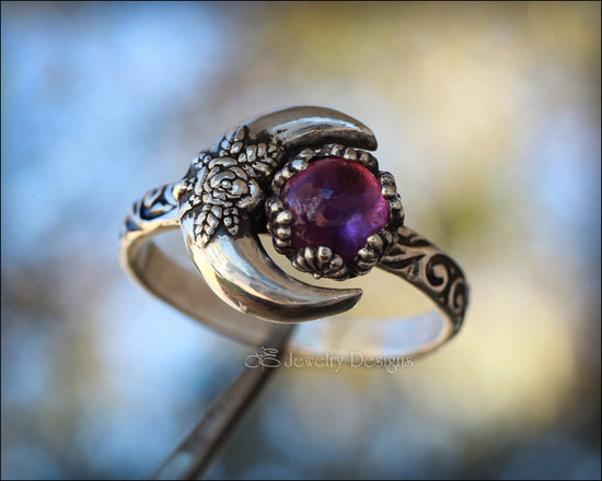Load image into Gallery viewer, Sterling Rose Moon Gemstone Ring - (choose stone) - LE Jewelry Designs
