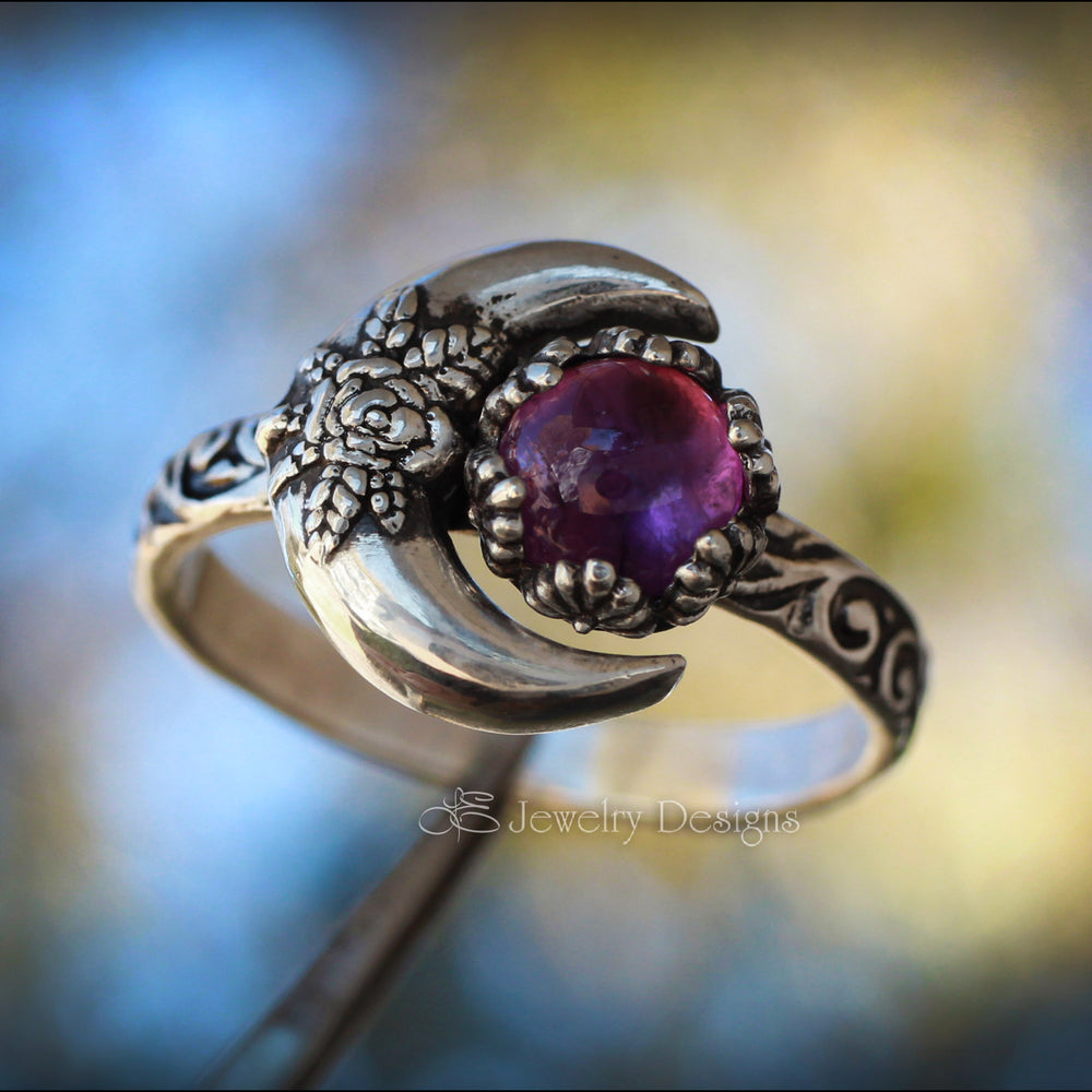 
                  
                    Sterling Rose Moon Gemstone Ring - (choose stone) - LE Jewelry Designs
                  
                