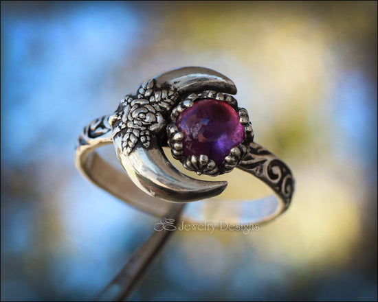 Sterling Rose Moon Gemstone Ring - (choose stone) - LE Jewelry Designs