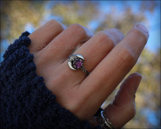 Sterling Rose Moon Gemstone Ring - (choose stone) - LE Jewelry Designs