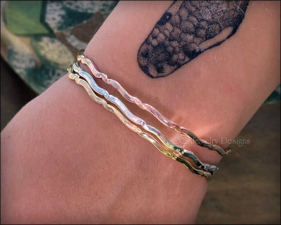 Load image into Gallery viewer, Skinny Wavy Cuff Bracelet - (choose metal) - LE Jewelry Designs
