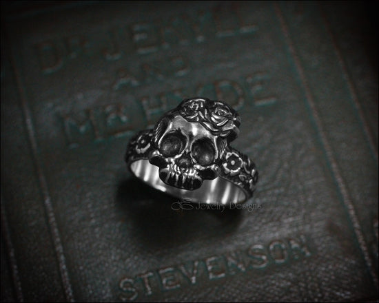 Sterling Skull & Roses Floral Ring - LE Jewelry Designs