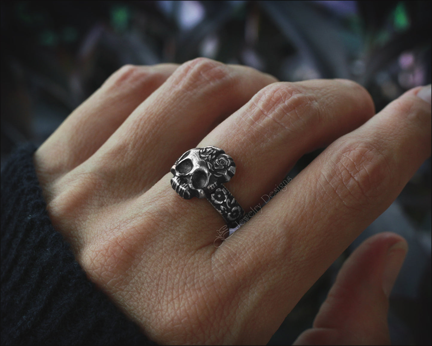 Sterling Skull & Roses Floral Ring - LE Jewelry Designs