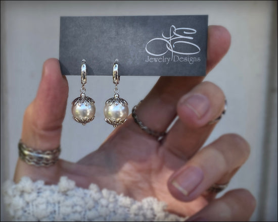 Sterling Snowdrop Pearl Earrings - (choose color) - LE Jewelry Designs