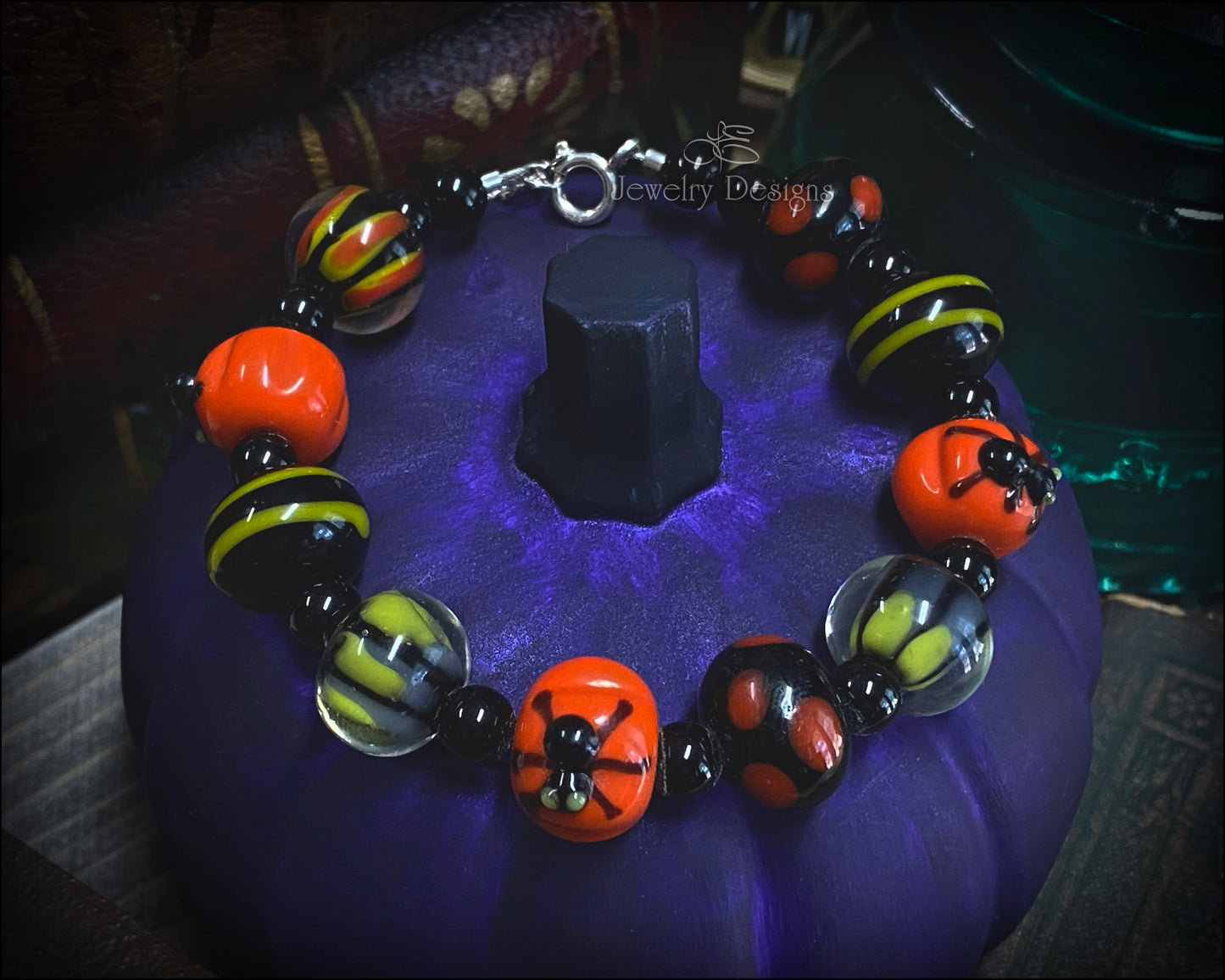 Sterling Lampwork Glass Halloween Bracelet - (RTS)