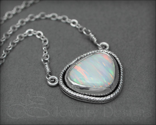 Load image into Gallery viewer, Sterling Opal Triangle Necklace - (choose color) - LE Jewelry Designs
