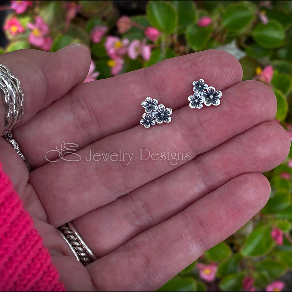 Sterling Cherry Blossom Cluster Stud Earrings - LE Jewelry Designs