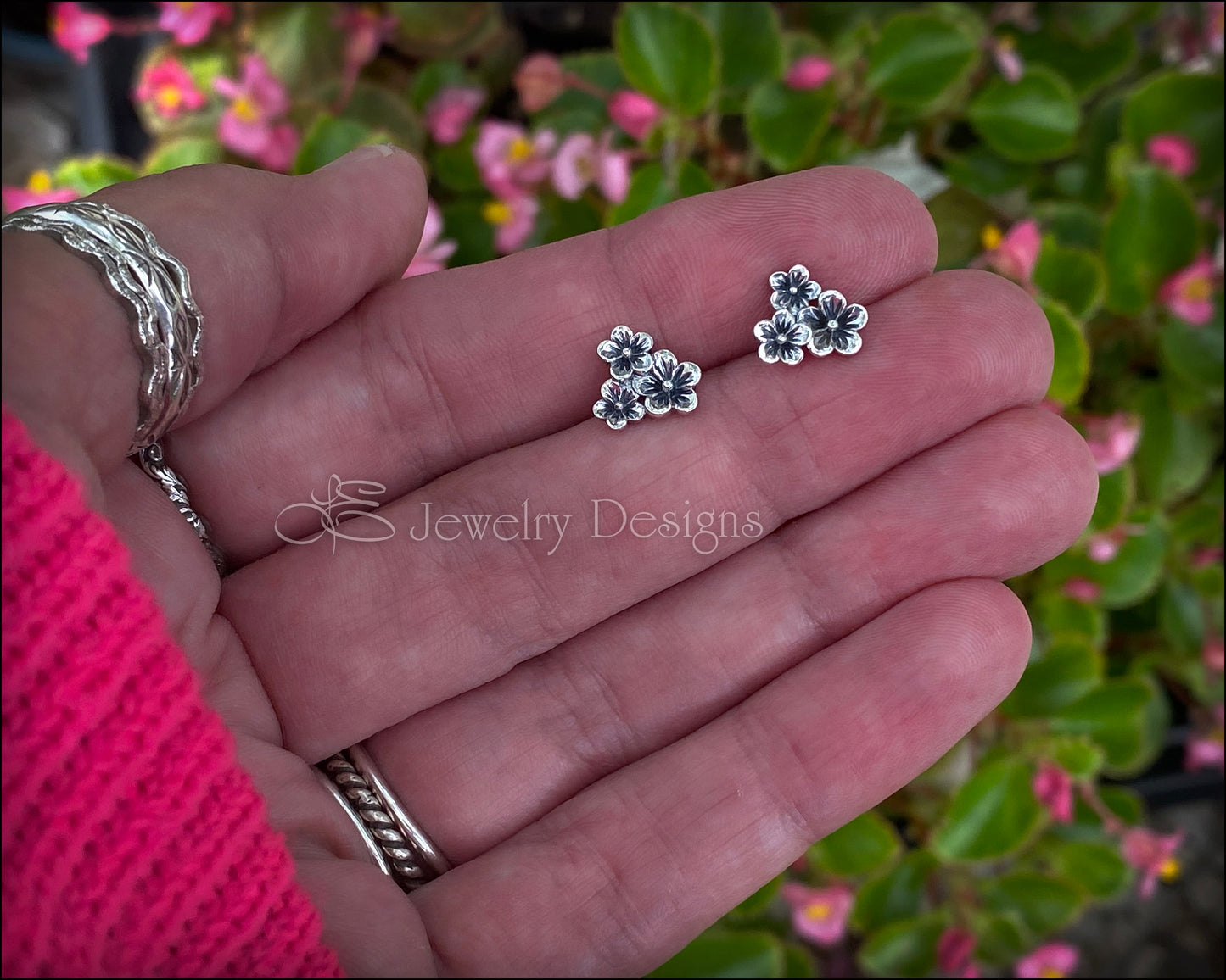 Sterling Cherry Blossom Cluster Stud Earrings