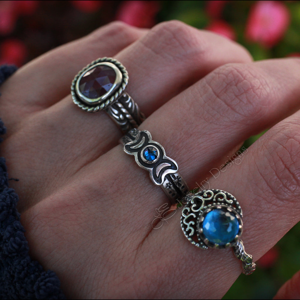 Sterling Silver Triple Moon Birthstone Ring - LE Jewelry Designs