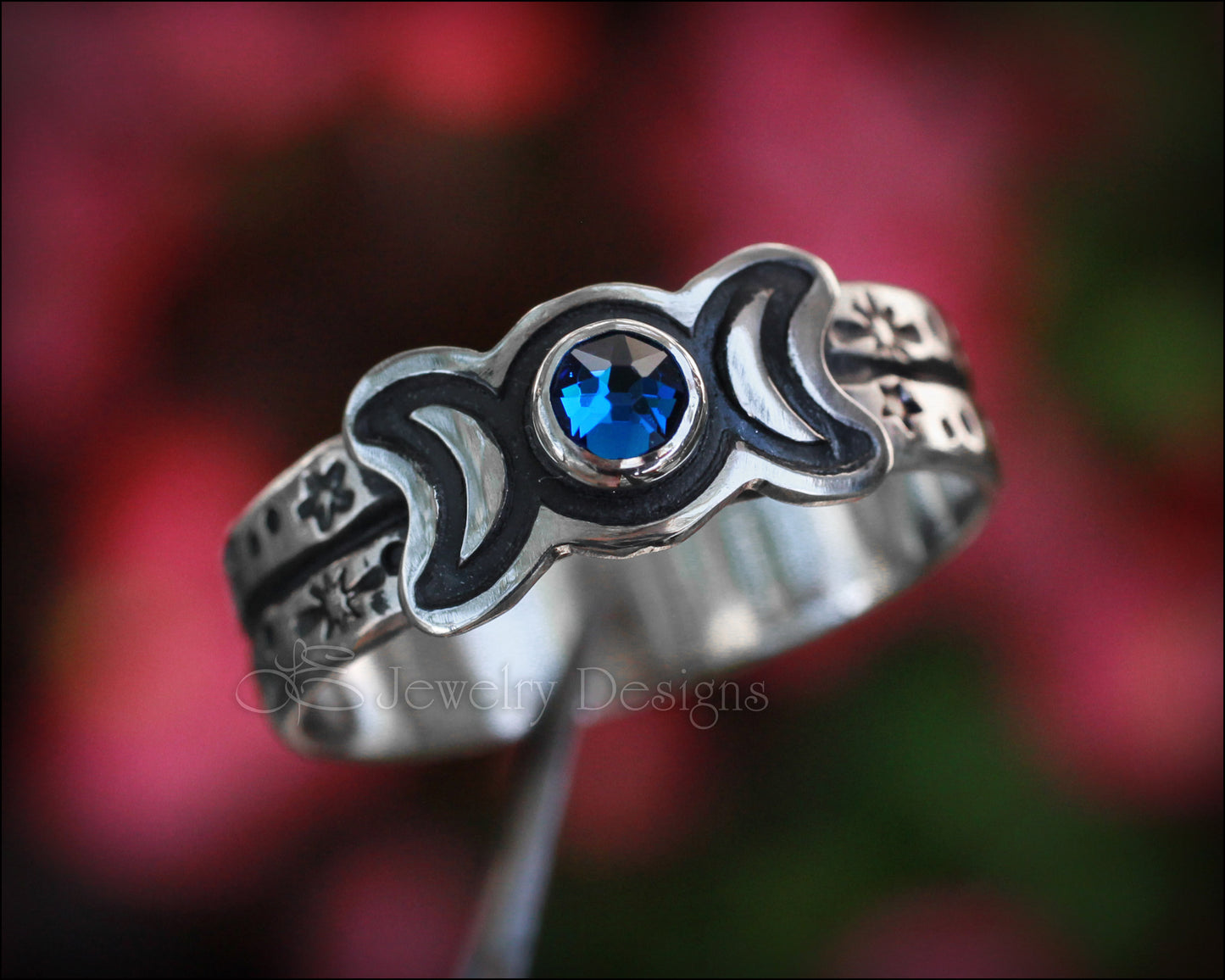 Sterling Silver Triple Moon Birthstone Ring - LE Jewelry Designs