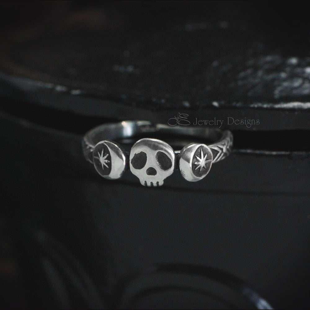 Sterling Triple Moon Skull Ring - LE Jewelry Designs