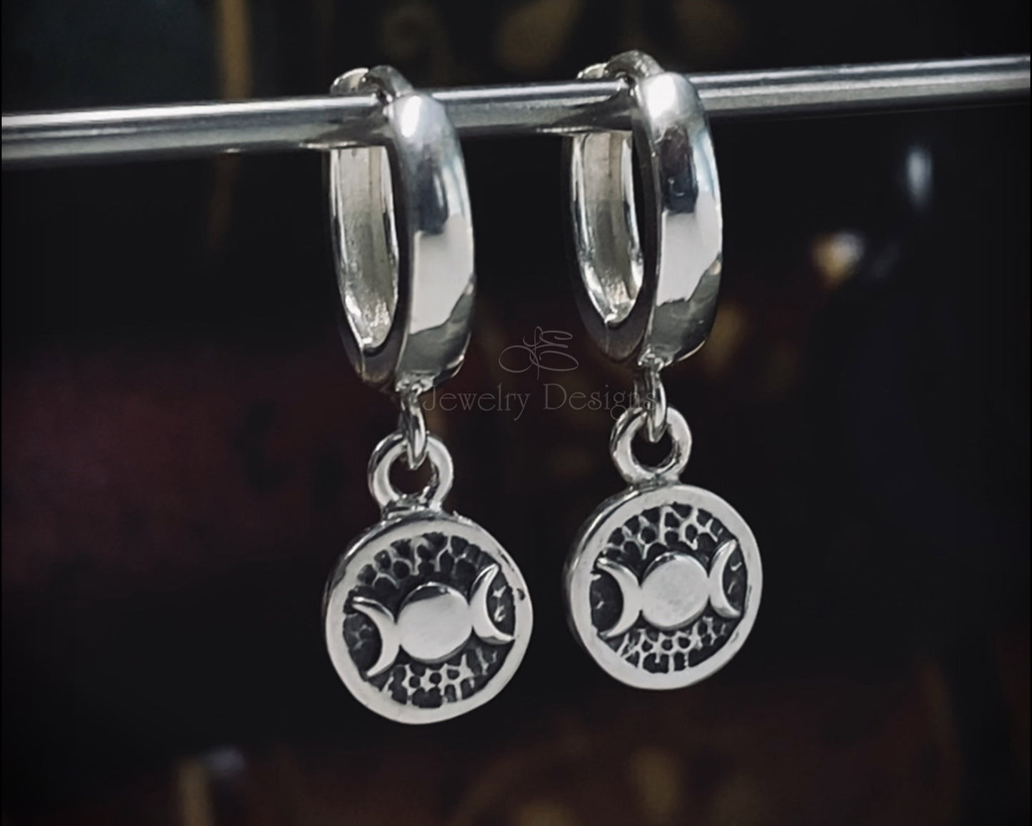 Sterling Triple Moon Huggie Earrings