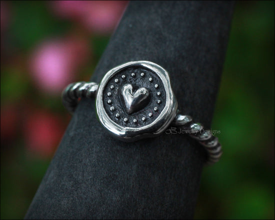 Sterling Silver Wax Seal Heart Ring