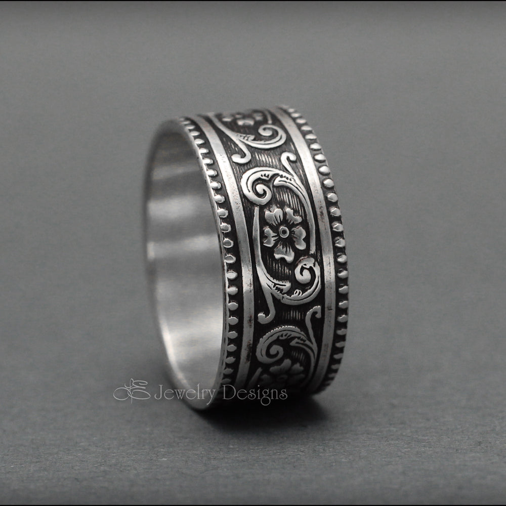 Sterling Floral Wide Band - LE Jewelry Designs