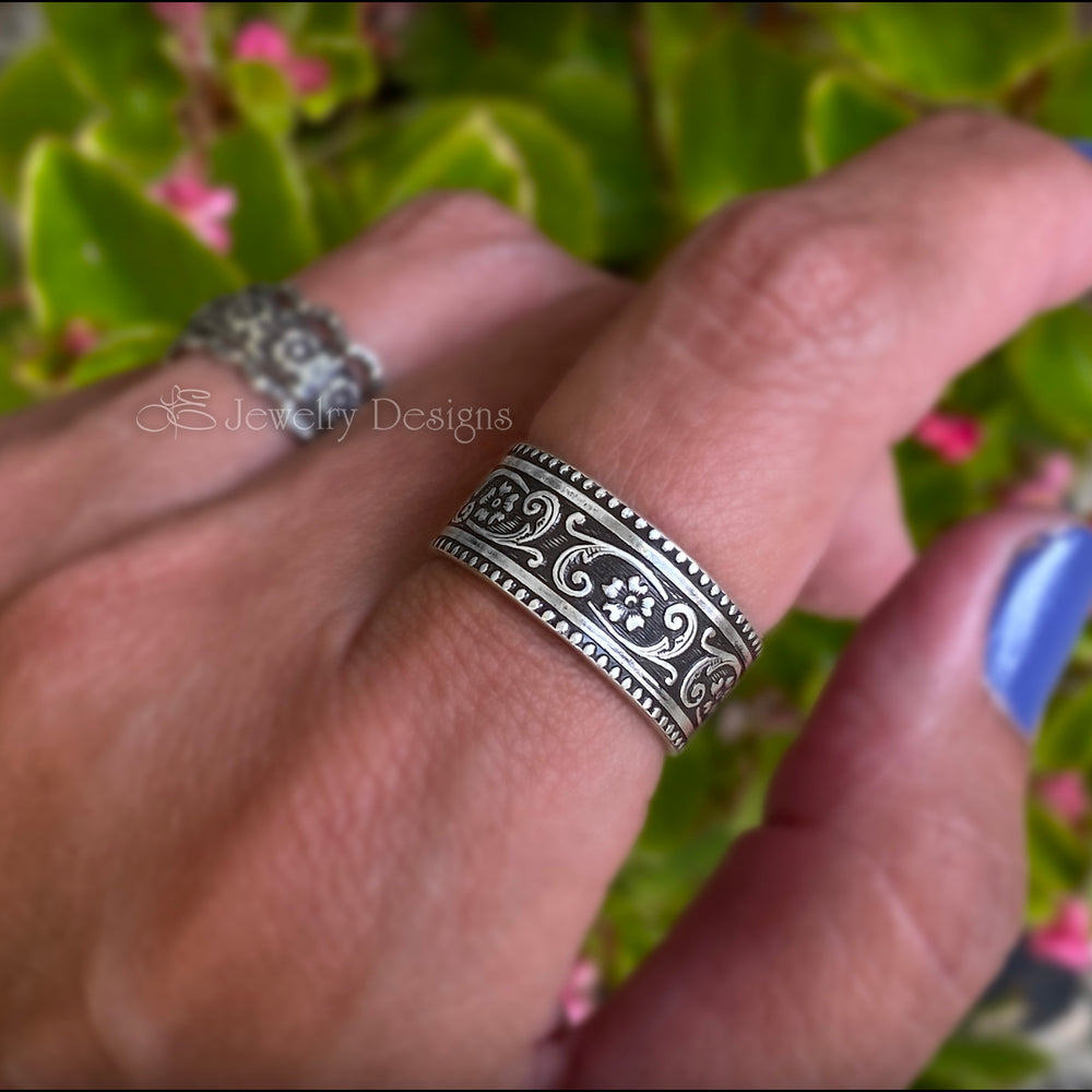 Sterling Floral Wide Band - LE Jewelry Designs