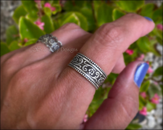 Sterling Floral Wide Band - LE Jewelry Designs