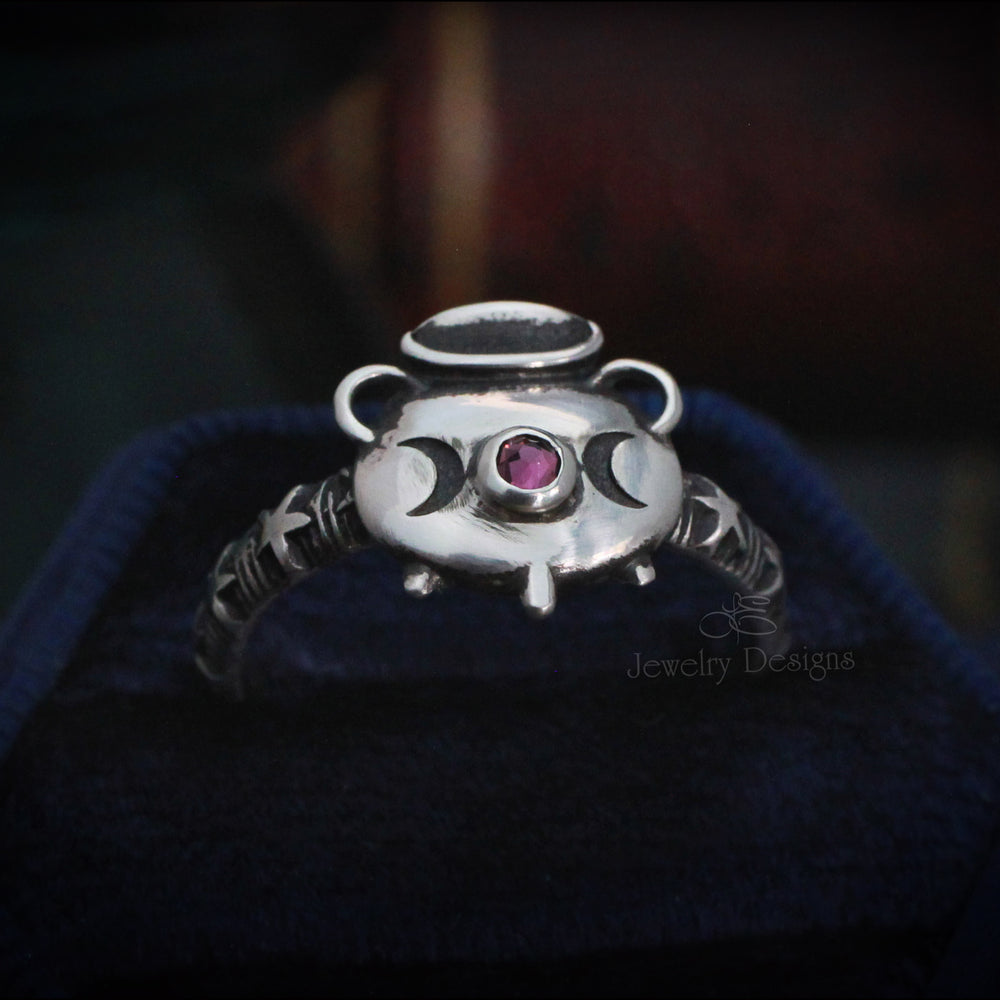 Sterling Witch's Cauldron Ring - (birthstone or opal) - LE Jewelry Designs