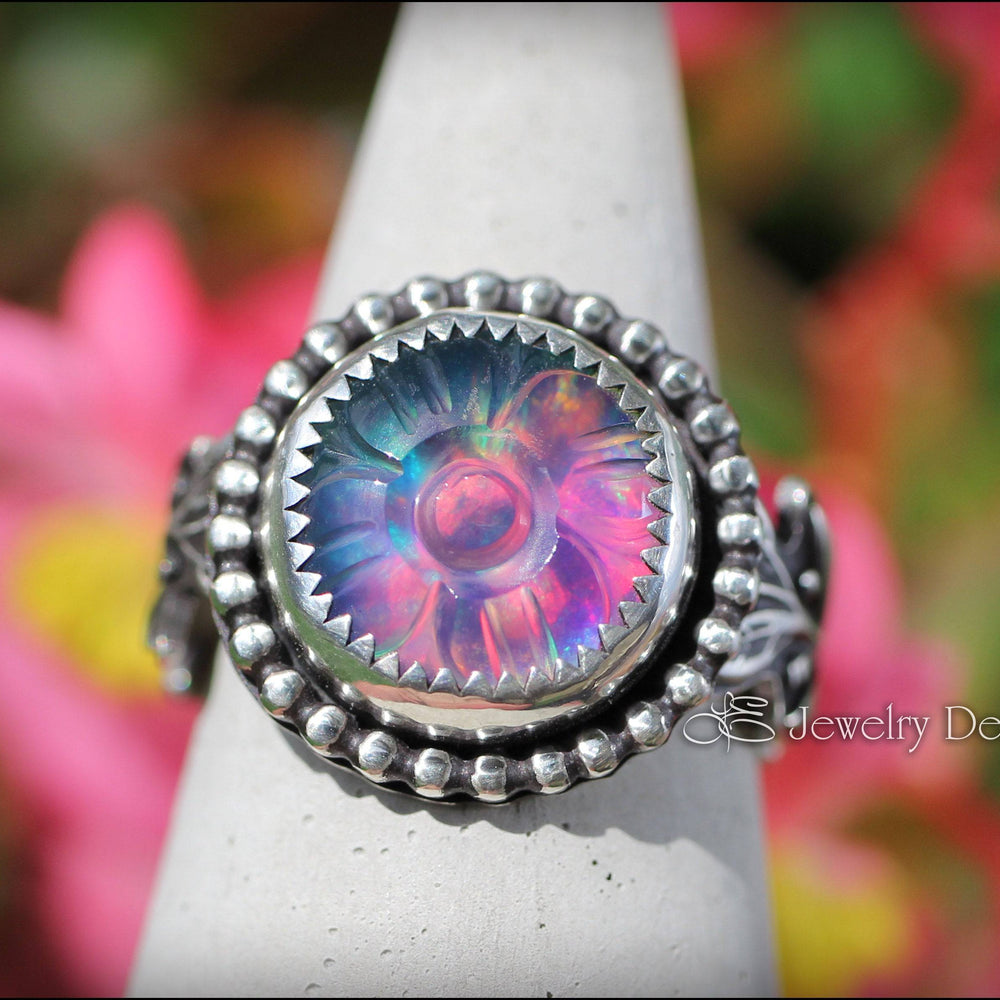 PRE ORDER - Carved Aurora Opal Floral Ring - LE Jewelry Designs