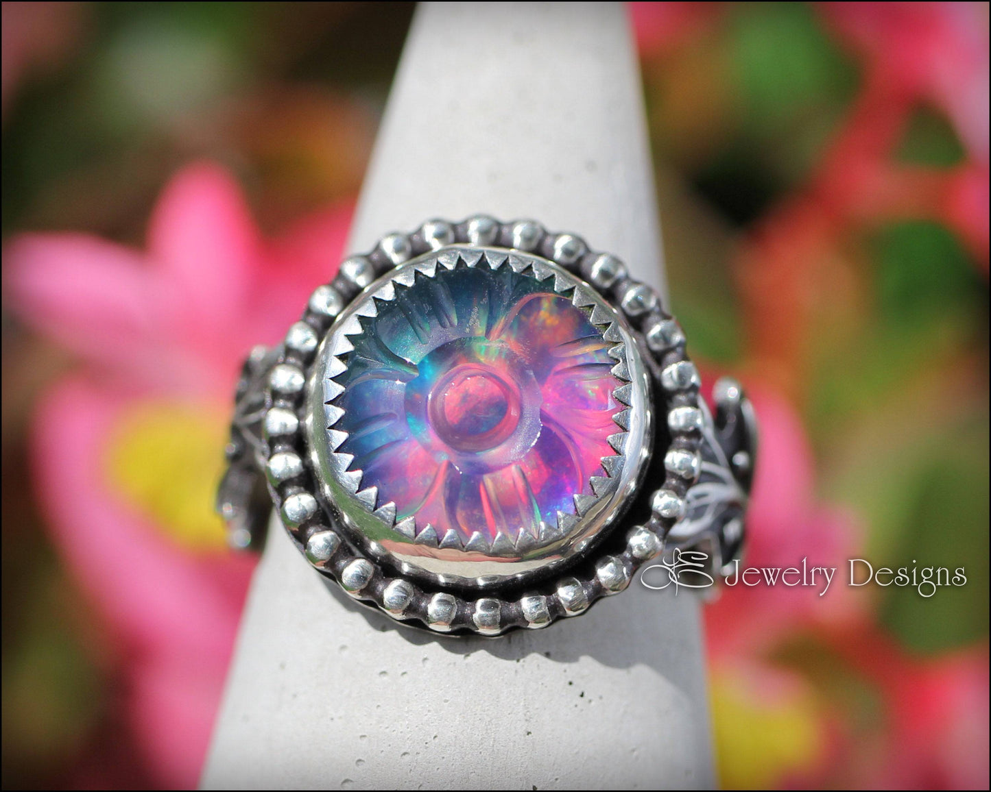 PRE ORDER - Carved Aurora Opal Floral Ring - LE Jewelry Designs