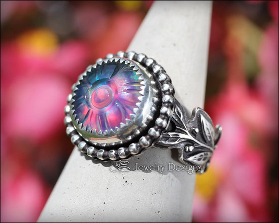 PRE ORDER - Carved Aurora Opal Floral Ring - LE Jewelry Designs