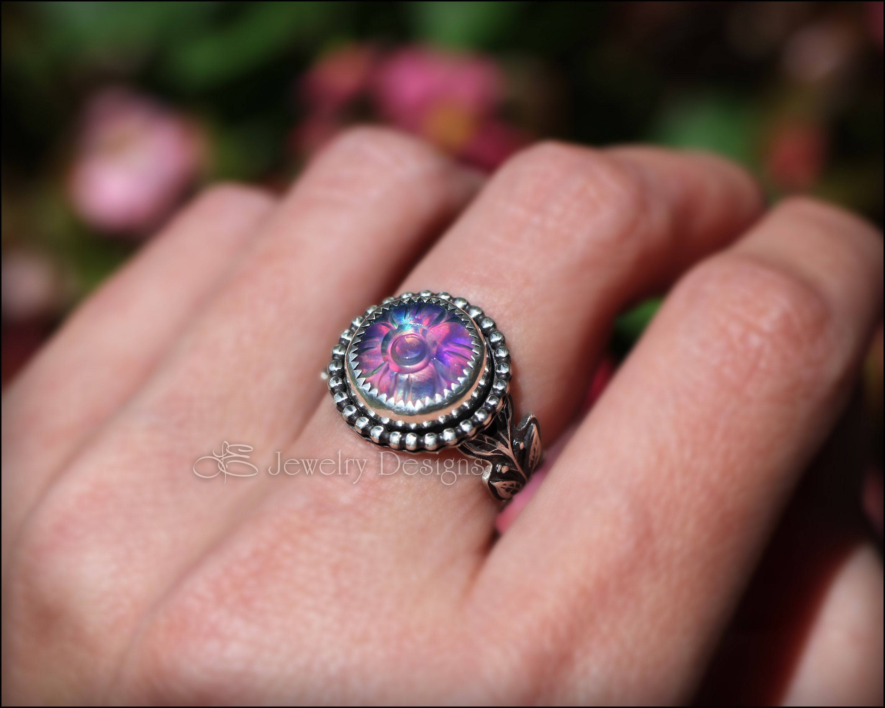 Size 8 - Sterling Carved Aurora Opal Floral Ring – LE Jewelry Designs