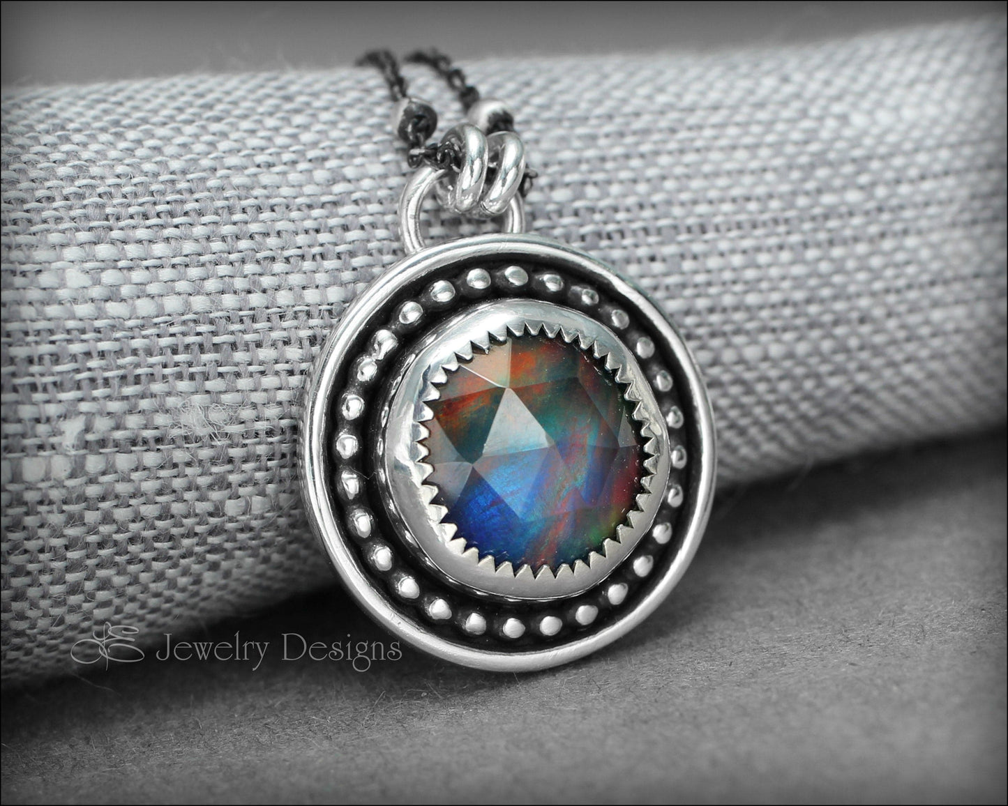 Sterling Rose Cut Aurora Opal Pendant - LE Jewelry Designs