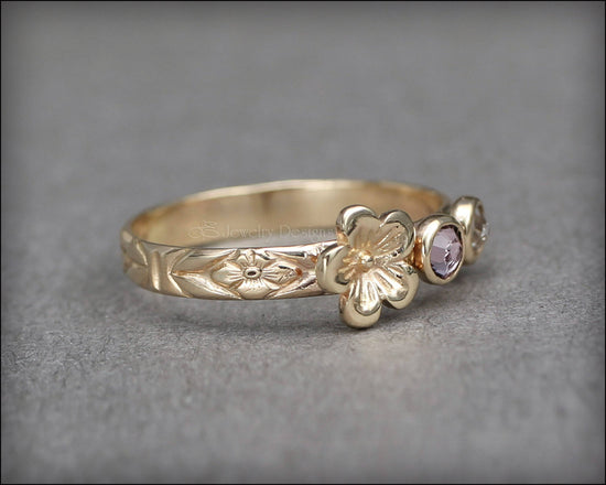 14k Gold Birthstone Flower Ring - LE Jewelry Designs