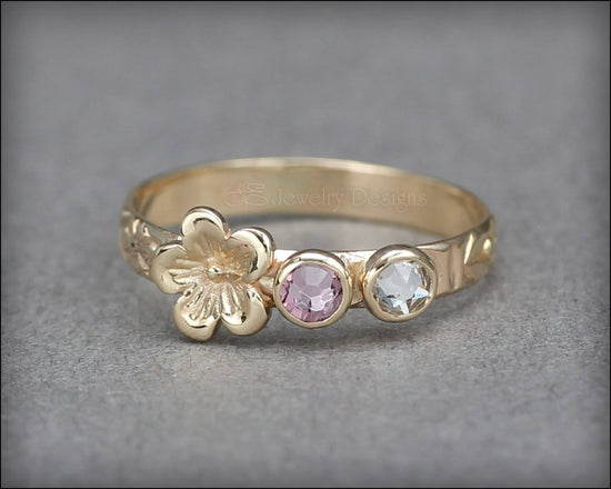 14k Gold Birthstone Flower Ring - LE Jewelry Designs