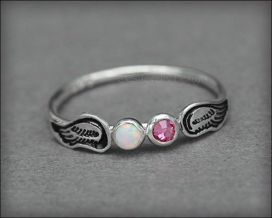 Load image into Gallery viewer, Angel Wings Double Birthstone Ring - LE Jewelry Designs
