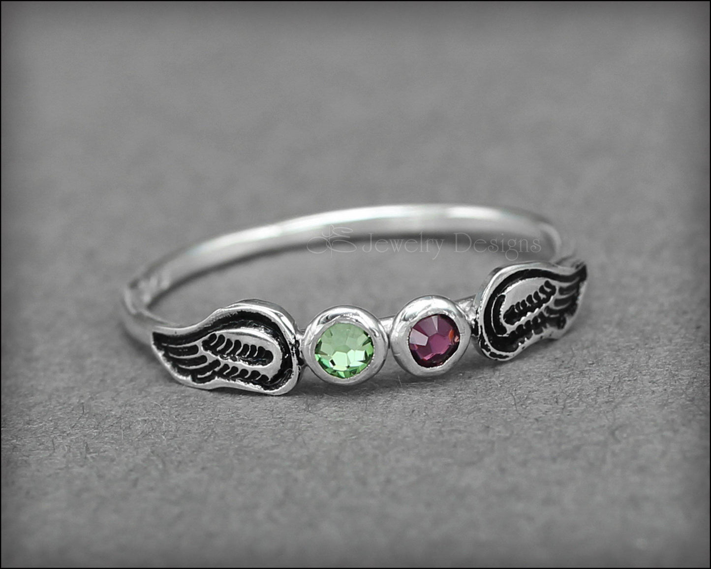 Load image into Gallery viewer, Angel Wings Double Birthstone Ring - LE Jewelry Designs
