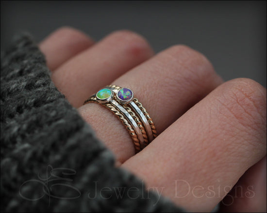 Load image into Gallery viewer, 5-Ring Opal Ring Set - (with 2 opals) - LE Jewelry Designs
