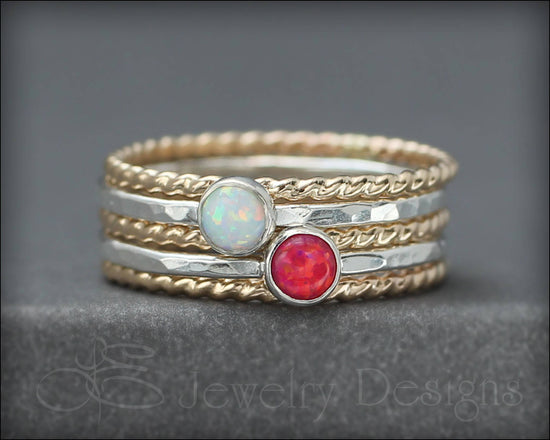 Load image into Gallery viewer, 5-Ring Opal Ring Set - (with 2 opals) - LE Jewelry Designs
