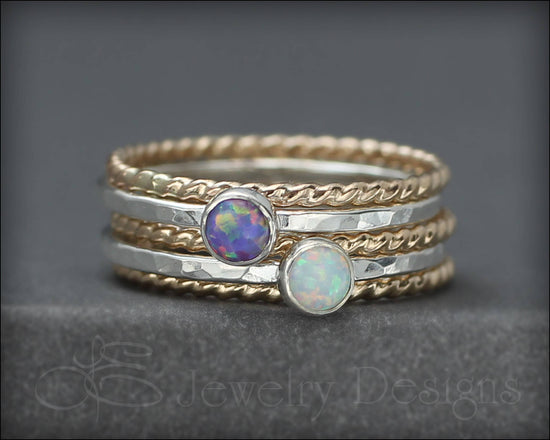 5-Ring Opal Ring Set - (with 2 opals) - LE Jewelry Designs