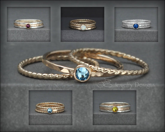 Birthstone Ring Set - (with 1 birthstone) - LE Jewelry Designs