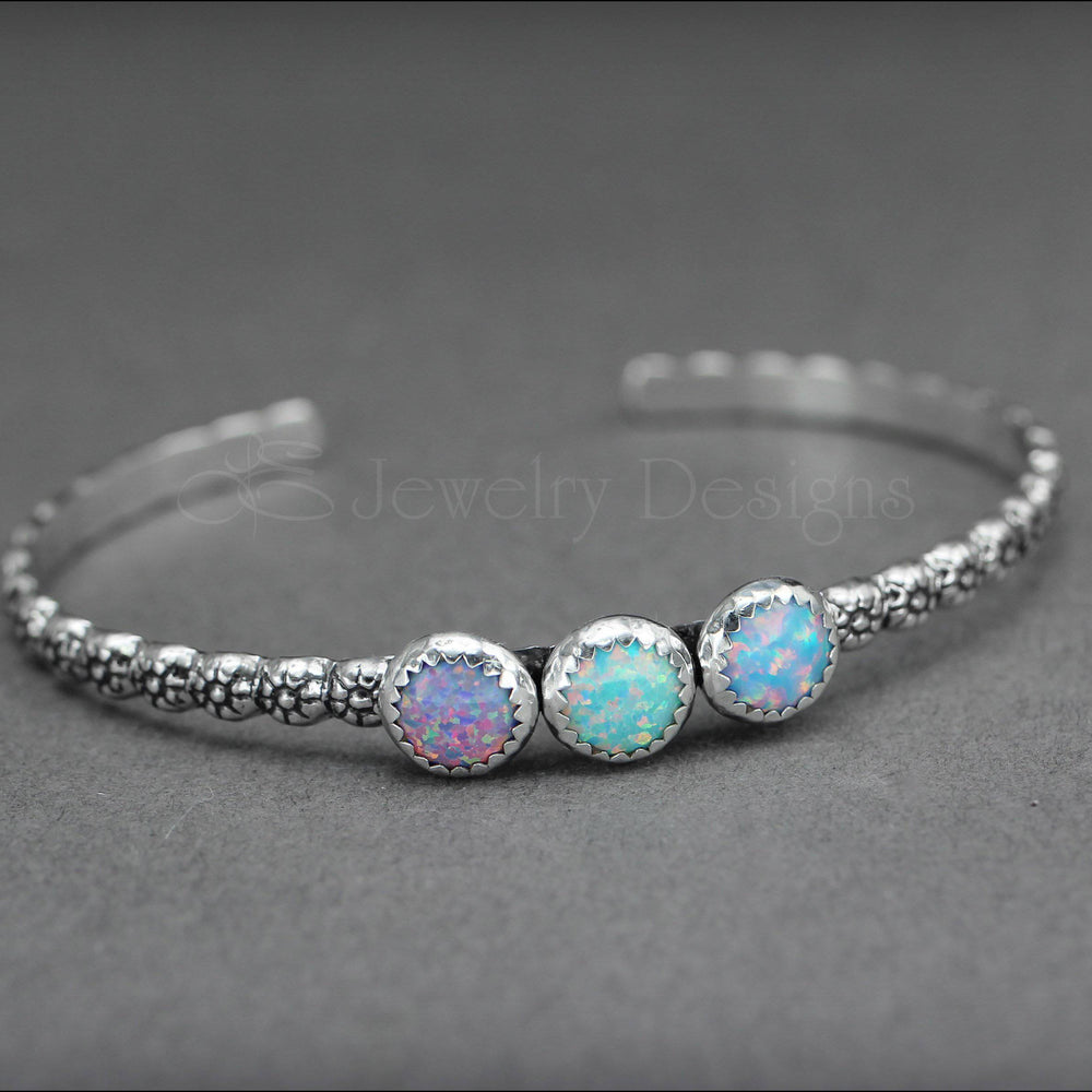 3-Stone Opal Flower Cuff - LE Jewelry Designs
