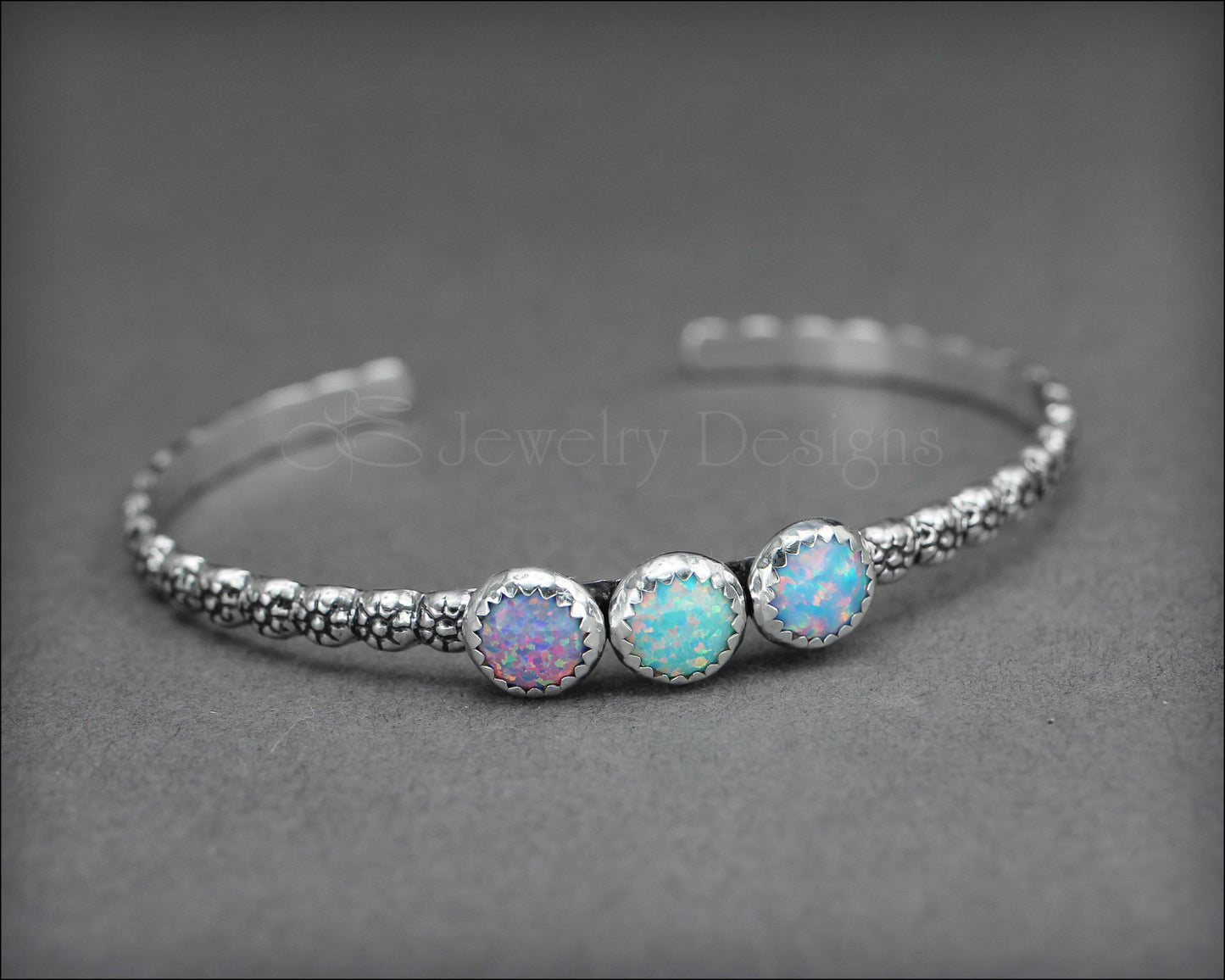 3-Stone Opal Flower Cuff - LE Jewelry Designs