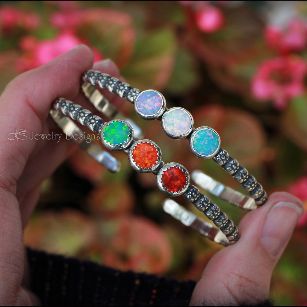 3-Stone Opal Flower Cuff - LE Jewelry Designs