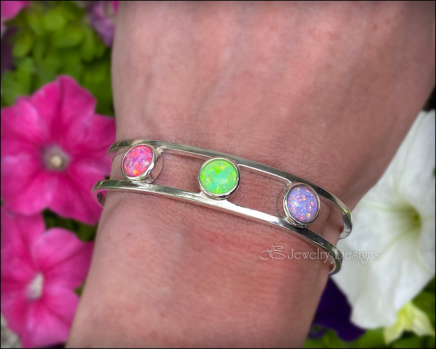 Sterling 3-Stone Opal Cuff Bracelet - (choose colors) - LE Jewelry Designs