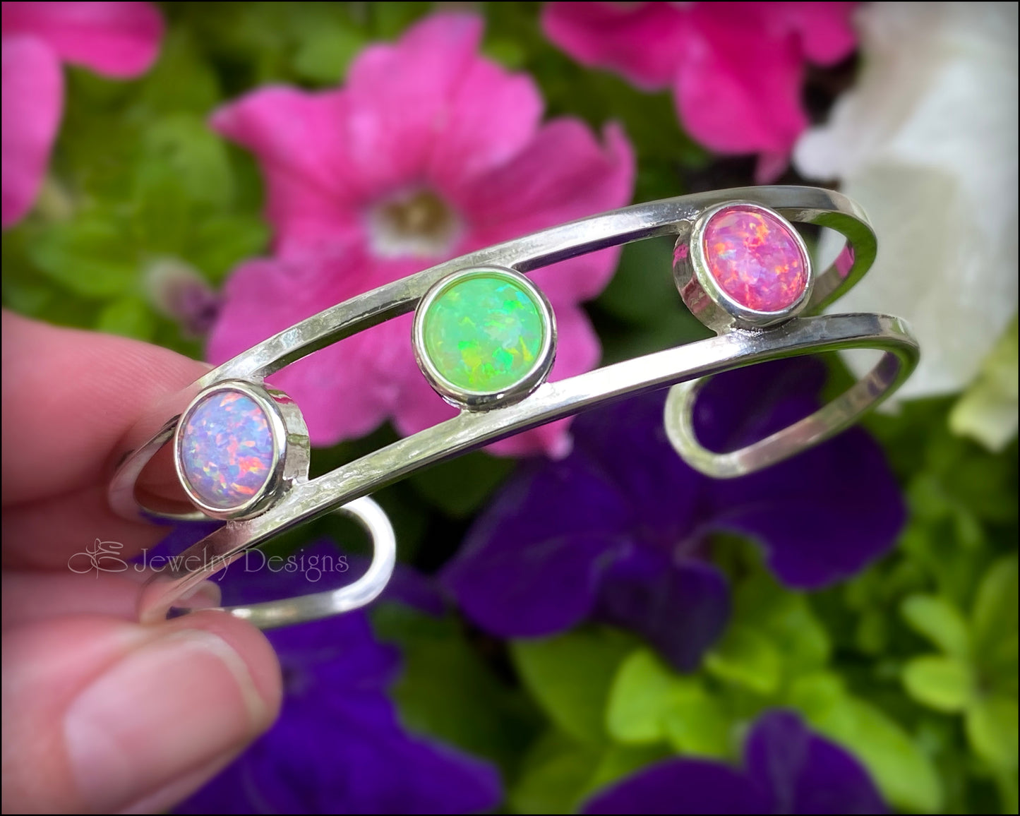 Sterling 3-Stone Opal Cuff Bracelet - (choose colors) - LE Jewelry Designs