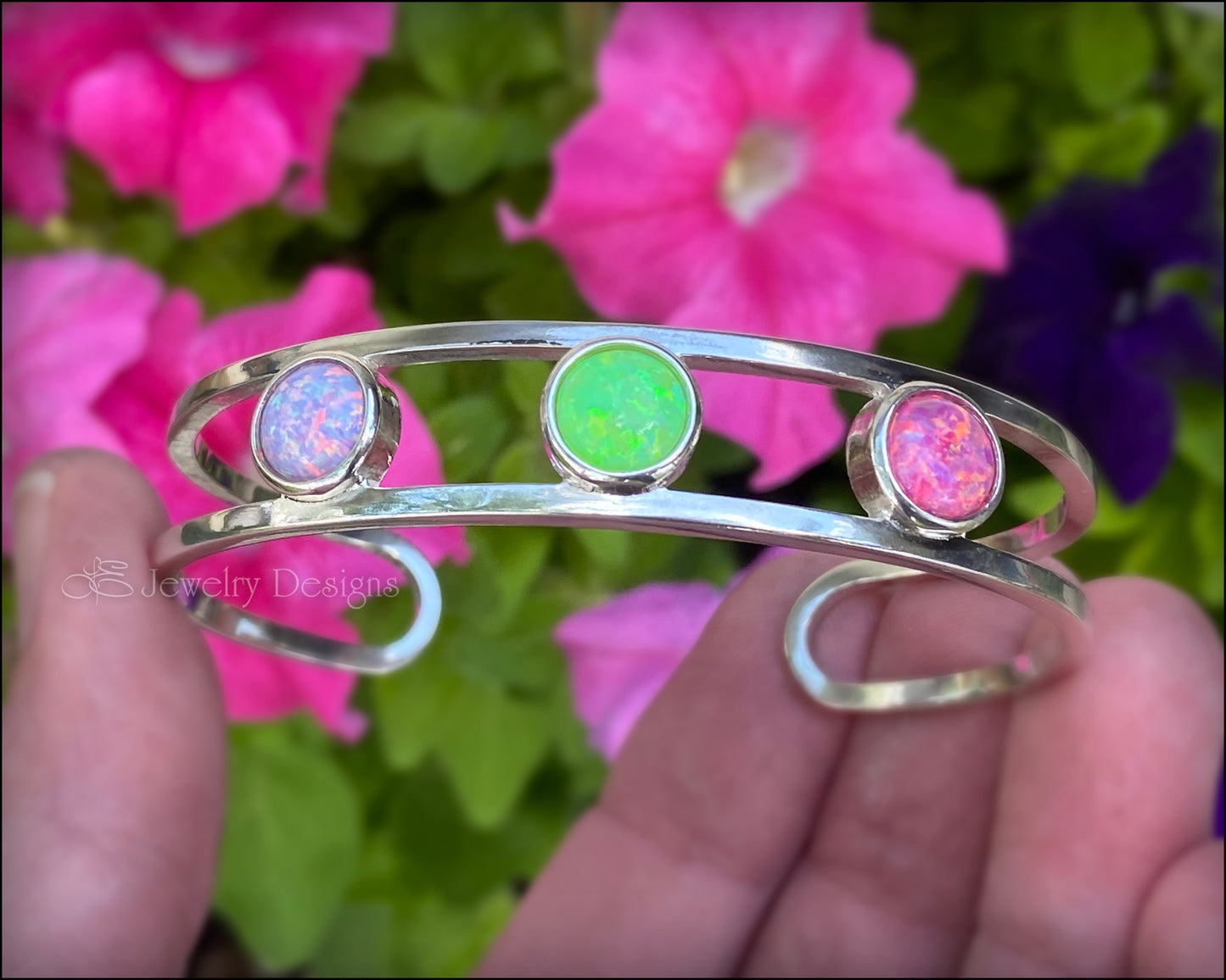 Sterling 3-Stone Opal Cuff Bracelet - (choose colors) - LE Jewelry Designs