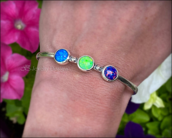 Skinny Sterling 3-Stone Opal Cuff Bracelet - (choose colors) - LE Jewelry Designs