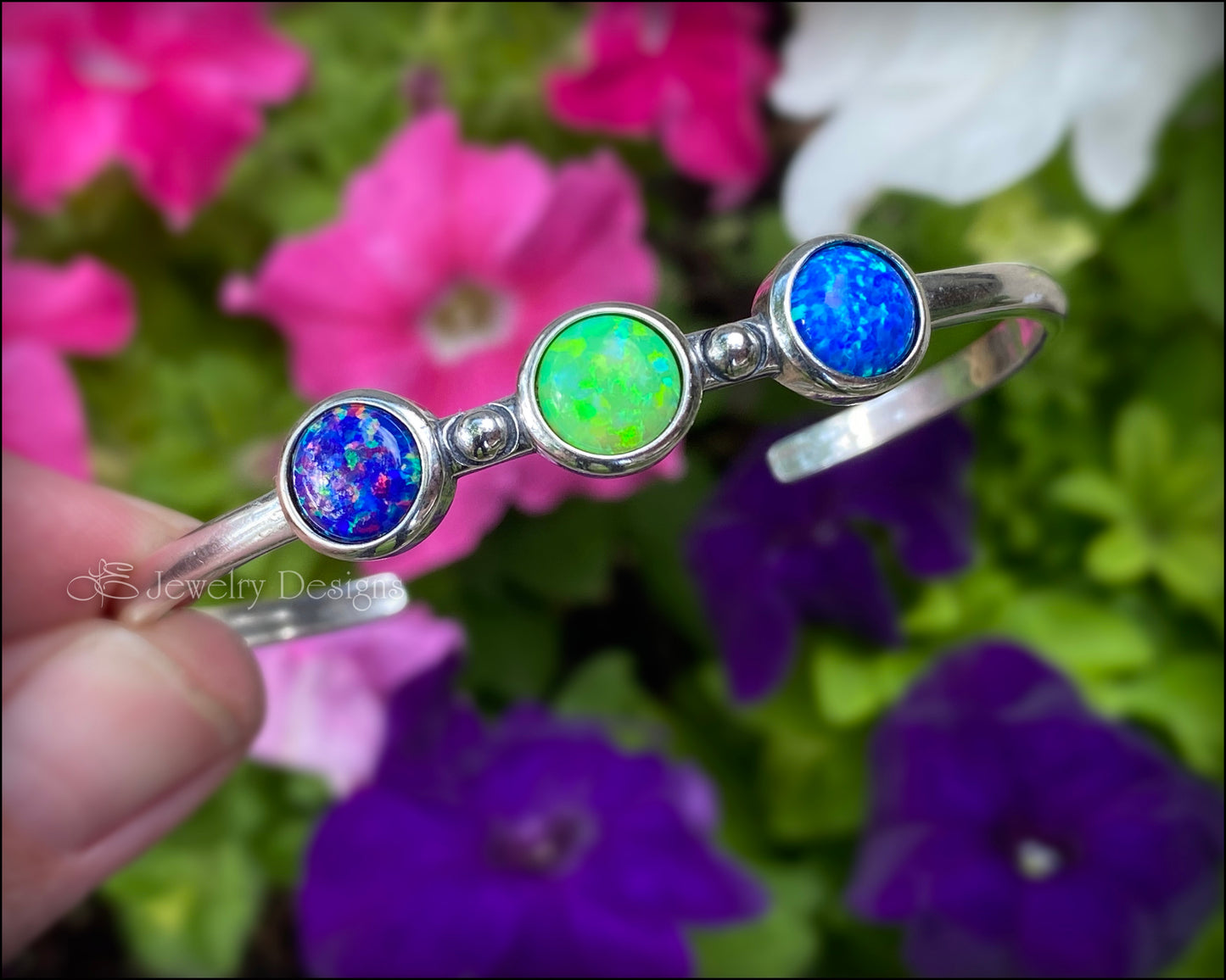 Skinny Sterling 3-Stone Opal Cuff Bracelet - (choose colors) - LE Jewelry Designs